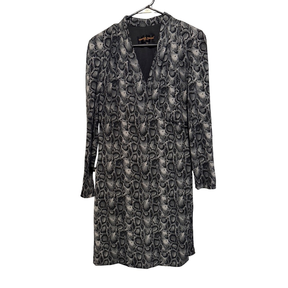 Donna Ricco New York Snake Print V Neck Long Sleeve Sheath Dress‎ Size 8